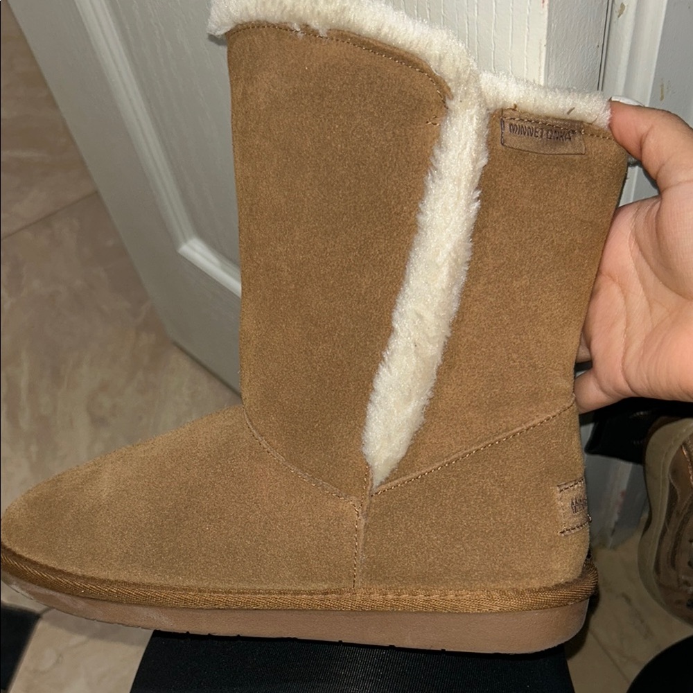 Bearpaw Tan Suede Boots with Faux Fur Lining